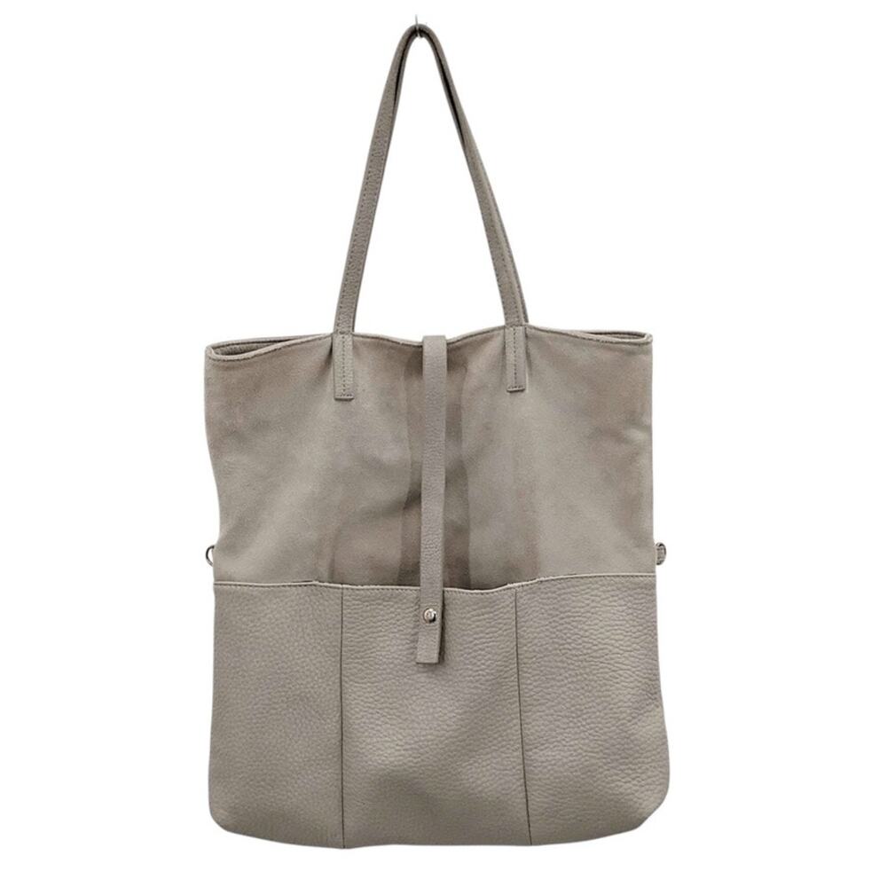 Moda Luxe Tote Shoulder Bag Pebbled Leather Suede Tan Beige